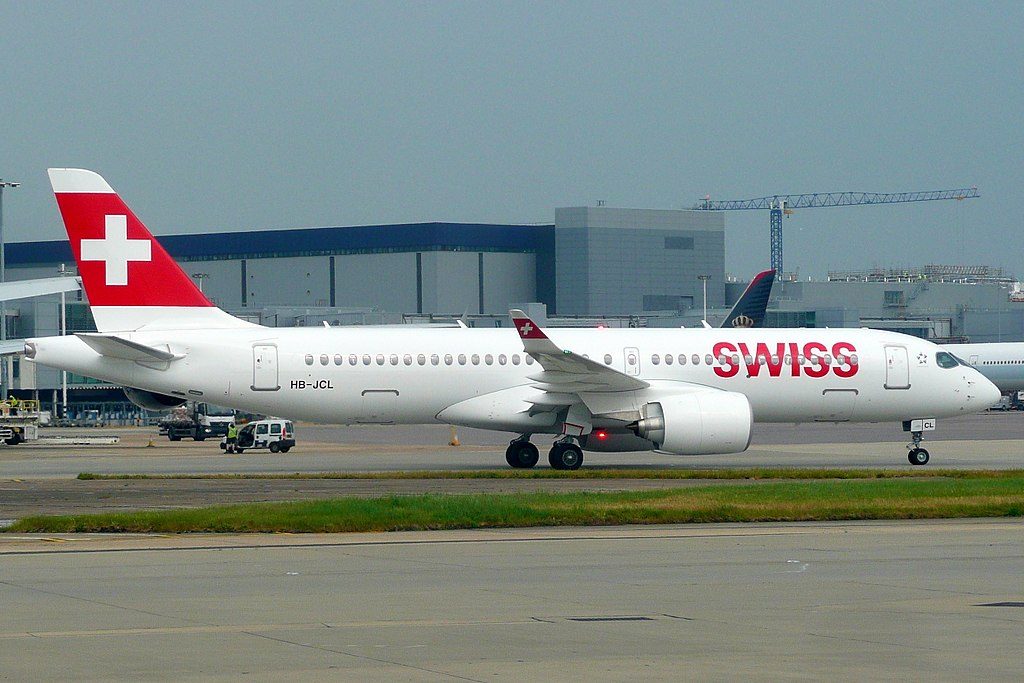 HB JCL Bombardier CS300 of Swiss Global Air Lines at London Heathrow Airport