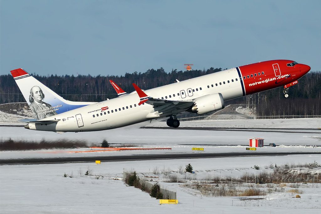 Norwegian Benjamin Franklin livery EI FYD Boeing 737 8 MAX at Helsinki Vantaa Airport