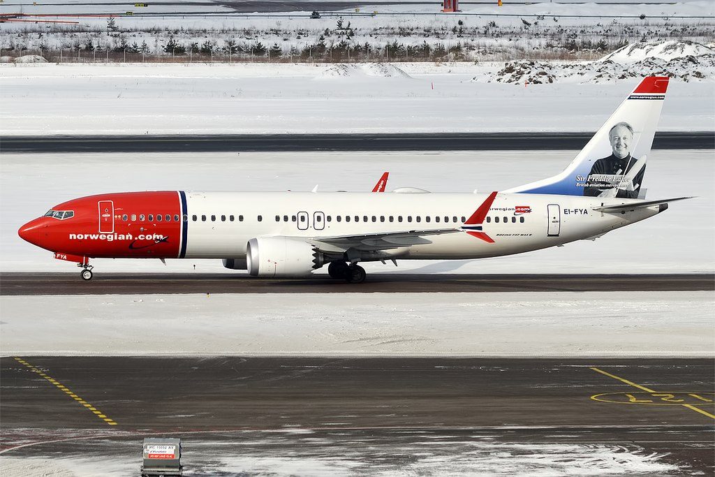 Norwegian EI FYA Boeing 737 8 MAX Sir Freddie Laker at Helsinki Vantaa Airport