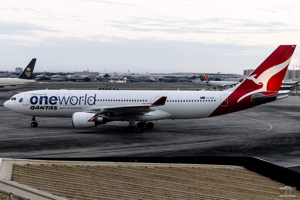 Qantas Airbus A330 202 Kangaroo Island VH EBV Oneworld Livery at Manila Airport