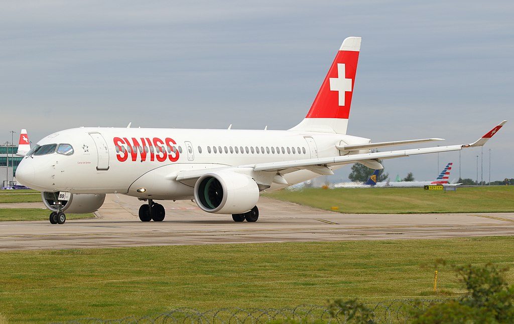 SWISS Bombardier CS100 Airbus A220 100 HB JBB at Manchester Airport