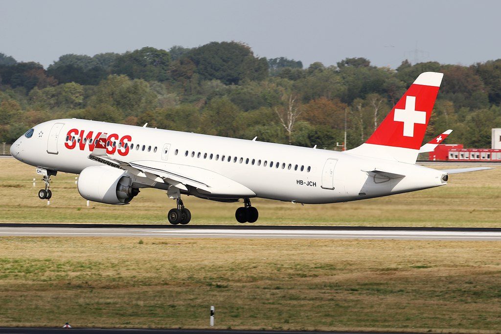 SWISS Bombardier CS300 HB JCH landing at Düsseldorf International Airport