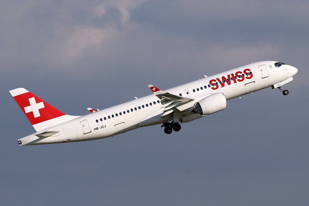 SWISS Bombardier CS300 HB JCJ departing Düsseldorf International Airport
