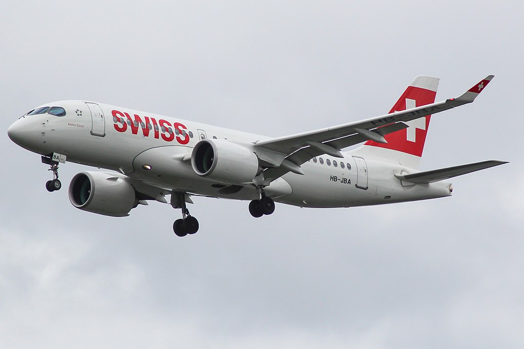SWISS HB JBA Bombardier CS100 Airbus A220 100 at London Heathrow Airport