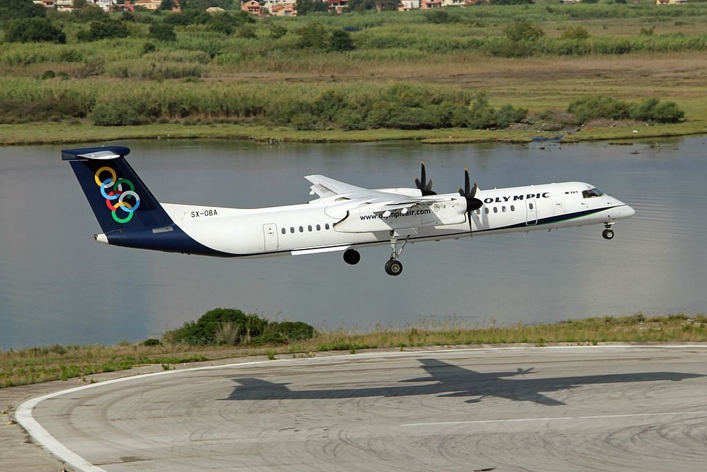 SX OBA Olympic Air Bombardier Dash 8 Q400 landing at Corfu International Airport