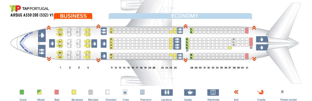 Seat Map and Seating Chart Airbus A330 200 V1 TAP Air Portugal