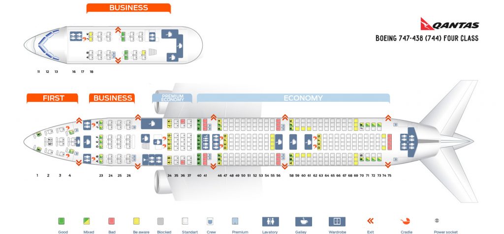 Seat Map and Seating Chart Boeing 747 400 Four Class Qantas
