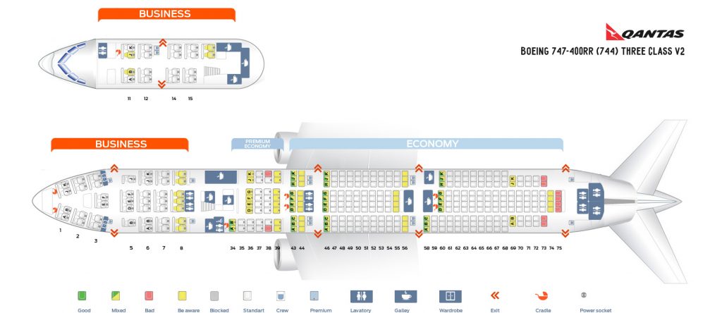 Seat Map and Seating Chart Boeing 747 400 Three Class V2 Qantas