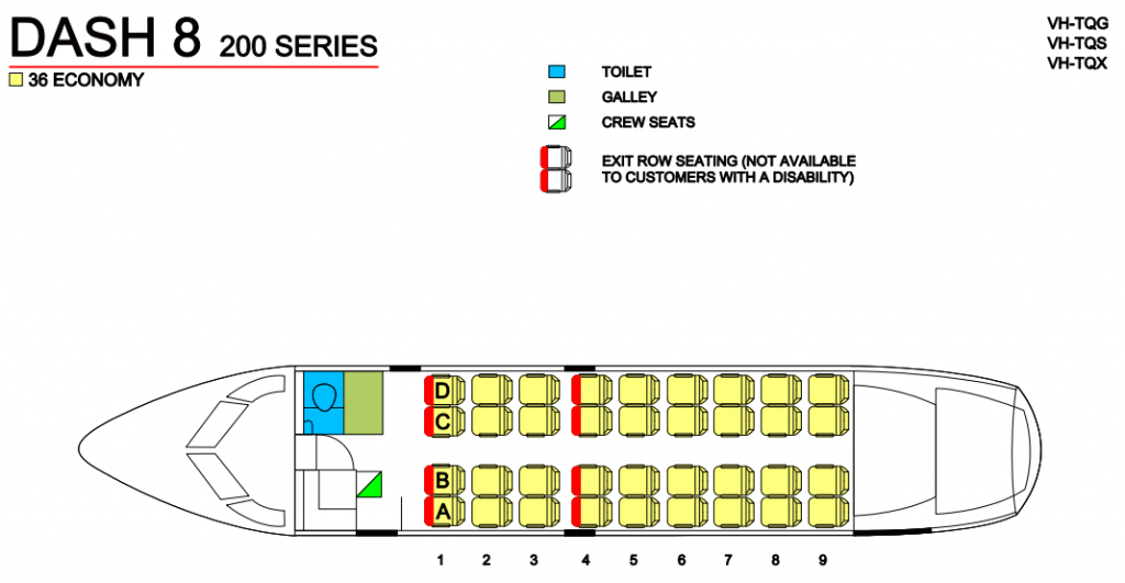 Seat Map and Seating Chart Bombardier Dash 8 200 QantasLink