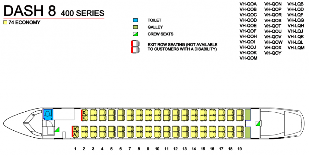 Seat Map and Seating Chart Bombardier Dash 8 Q400 QantasLink