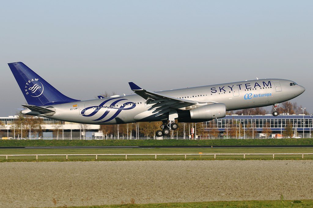 Airbus A330 243 Air Europa EC LQP SKYTEAM Livery at Amsterdam Schiphol Airport