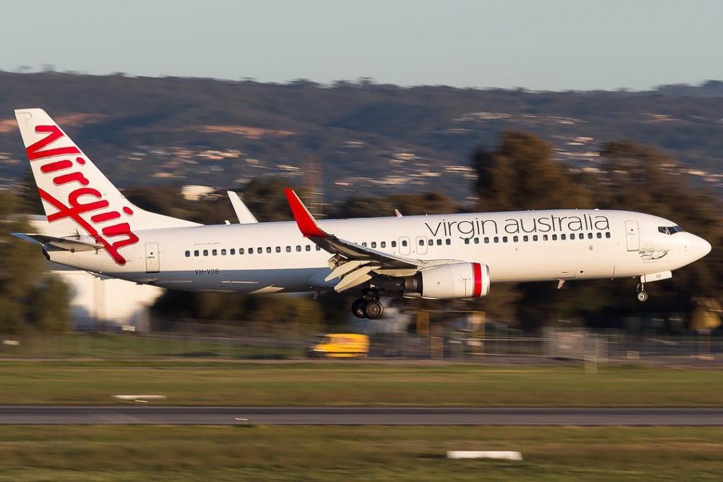 Boeing 737 8FEWL Virgin Australia VH VOS Chiton Rocks at Adelaide Airport