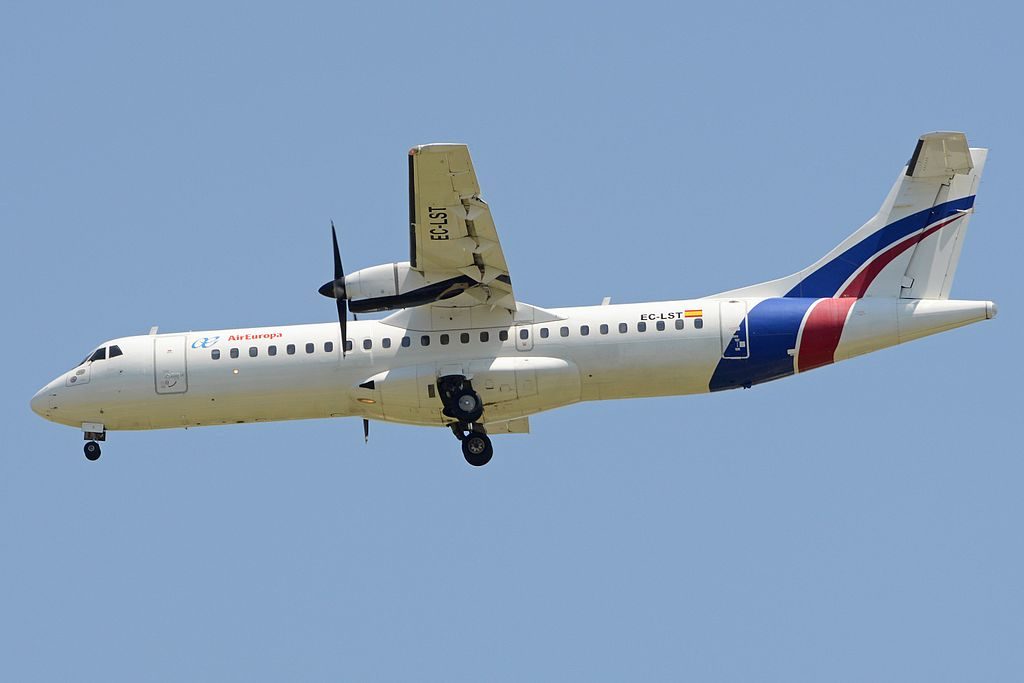ATR 72 201 EC LST Air Europa Express Swiftair arriving on flight AEA5036 from Malaga at Madrid Bajaras Airport