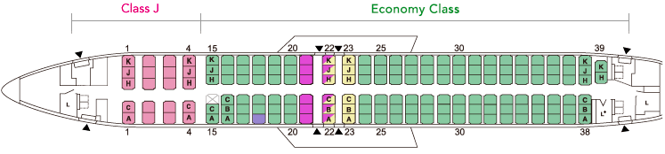 Seat Map and Seating Chart Boeing 737 800 Domestic V32 165 seats JAL JTA