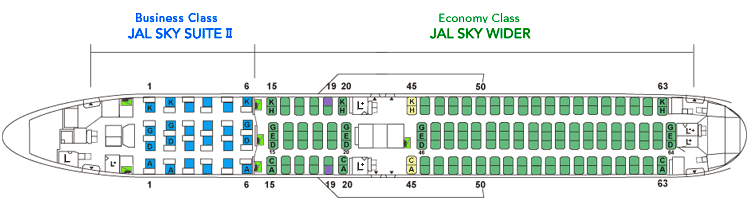 Seat Map and Seating Chart Japan Airlines Boeing 767 300 ER International 199 Seats