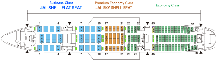 Seat Map and Seating Chart Japan Airlines JAL Boeing 777 200ER International 245 Seats