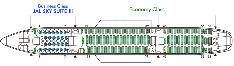 Seat Map and Seating Chart Japan Airlines JAL Boeing 777 200ER International 312 Seats