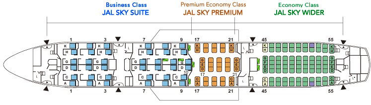 Seat Map and Seating Chart Japan Airlines JAL Boeing 787 8 Dreamliner E11 161 Seats