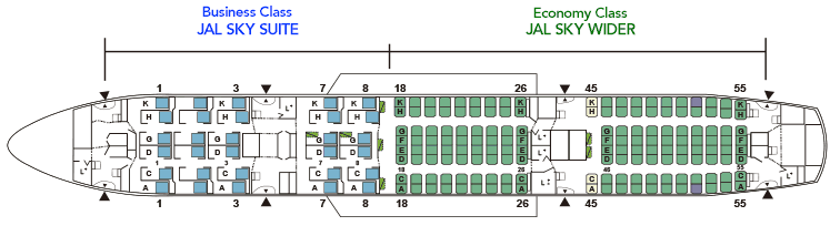 Seat Map and Seating Chart Japan Airlines JAL Boeing 787 8 Dreamliner E12 186 Seats