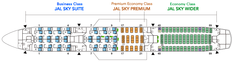 Seat Map and Seating Chart Japan Airlines JAL Boeing 787 9 Dreamliner E71 195 Seats
