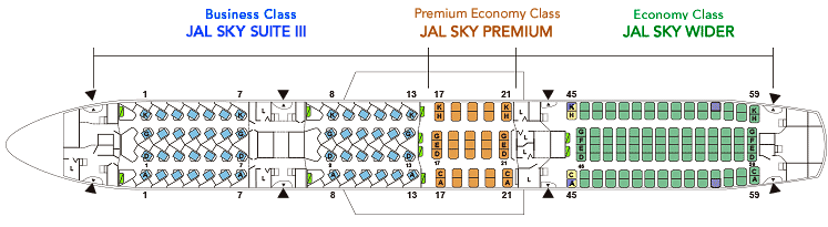 Seat Map and Seating Chart Japan Airlines JAL Boeing 787 9 Dreamliner E91 203 Seats