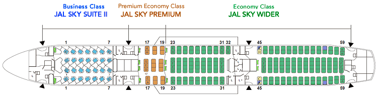Seat Map and Seating Chart Japan Airlines JAL Boeing 787 9 Dreamliner E92 239 Seats