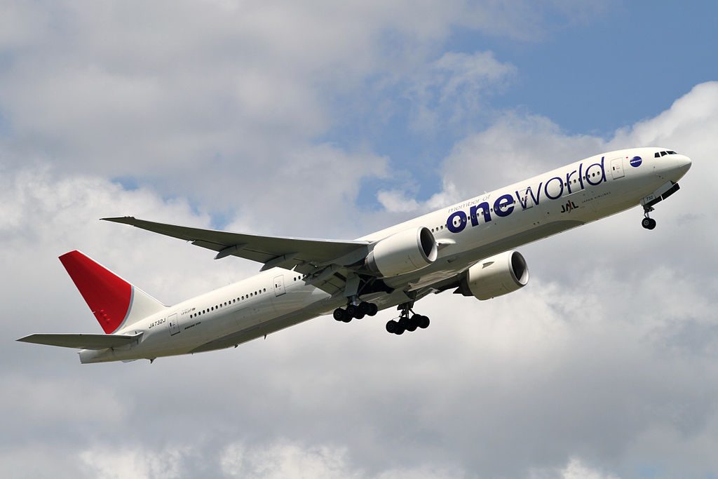 Boeing 777 346ER JA732J Japan Airlines JAL Oneworld livery at Narita International Airport