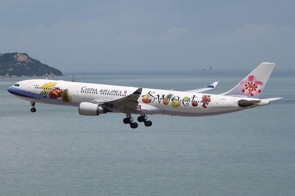 China Airlines Airbus A330 302 B 18311 Fruit Sweet livery at Hong Kong International Airport
