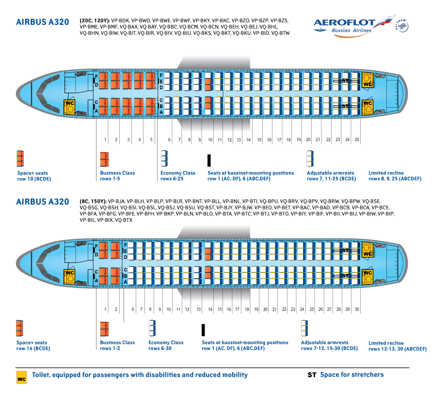 Seat Map and Seating Chart Airbus A320 200 Aeroflot