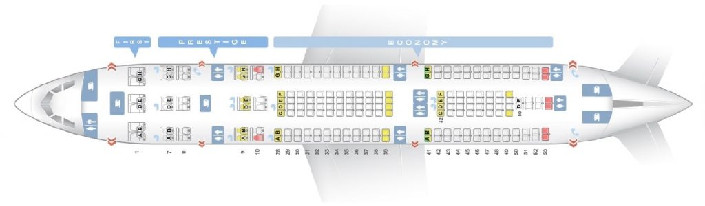 Seat Map and Seating Chart Korean Air Airbus A330 200 Old Layout With First Class