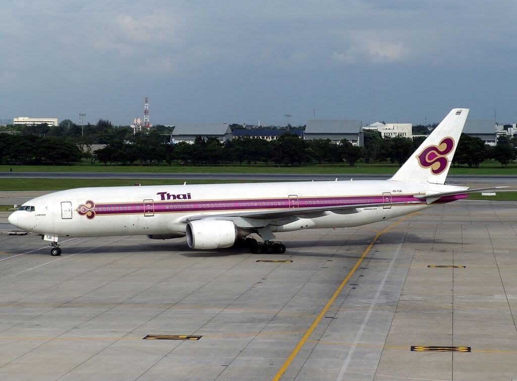 THAI Airways Boeing 777 2D7 HS TJA Lamphun ลำพูน Retro livery at Don Muang International Airport