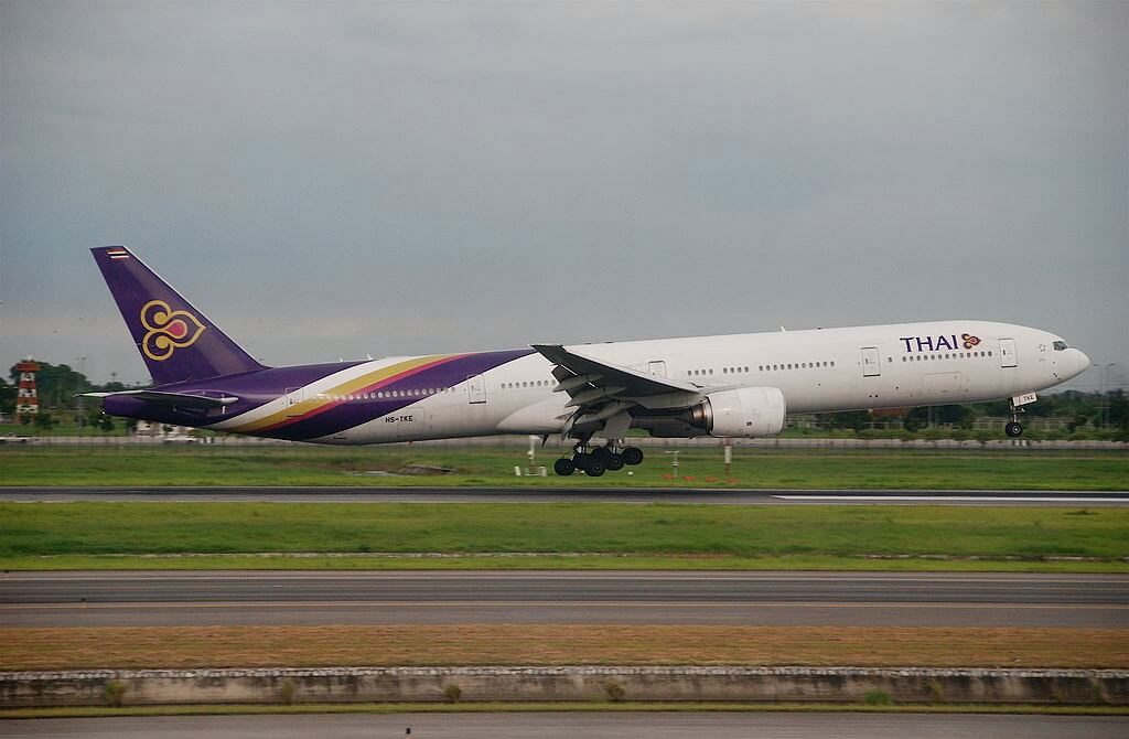 THAI Airways Boeing 777 3D7 HS TKE Sukhirin สุคิริน at Suvarnabhumi International Airport