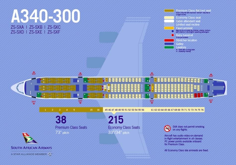 South African Airways SAA Airbus A340 300 Layout 253 Seats Seating Plan