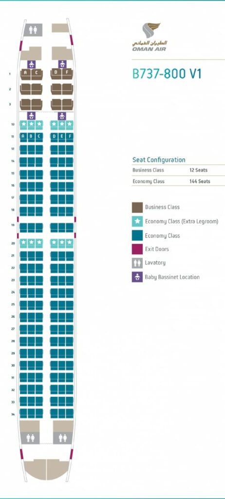 Oman Air Boeing 737 800 Seating Plan V1 156 Seats