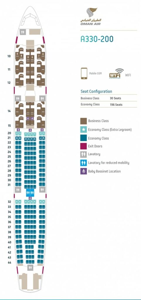 Seat Map and Seating Chart Airbus A330 200 Oman Air