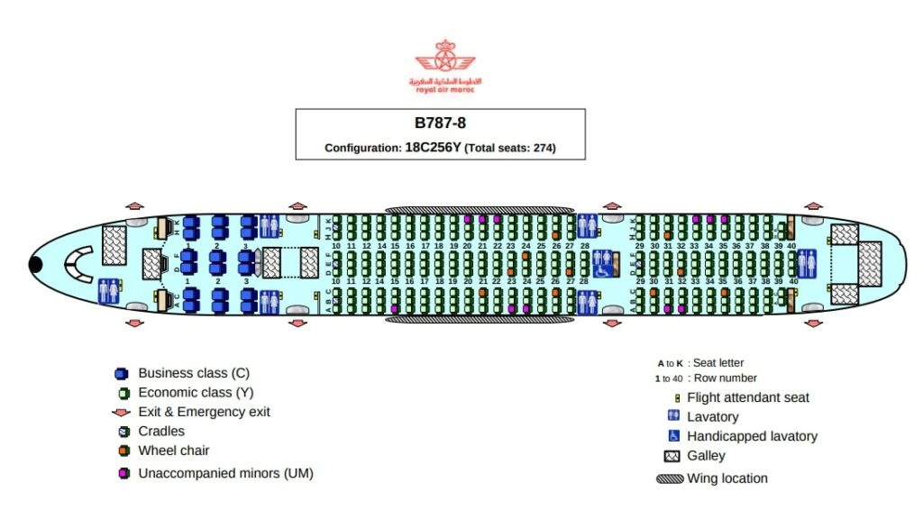 Seat Map and Seating Chart Boeing 787 8 Dreamliner Royal Air Maroc