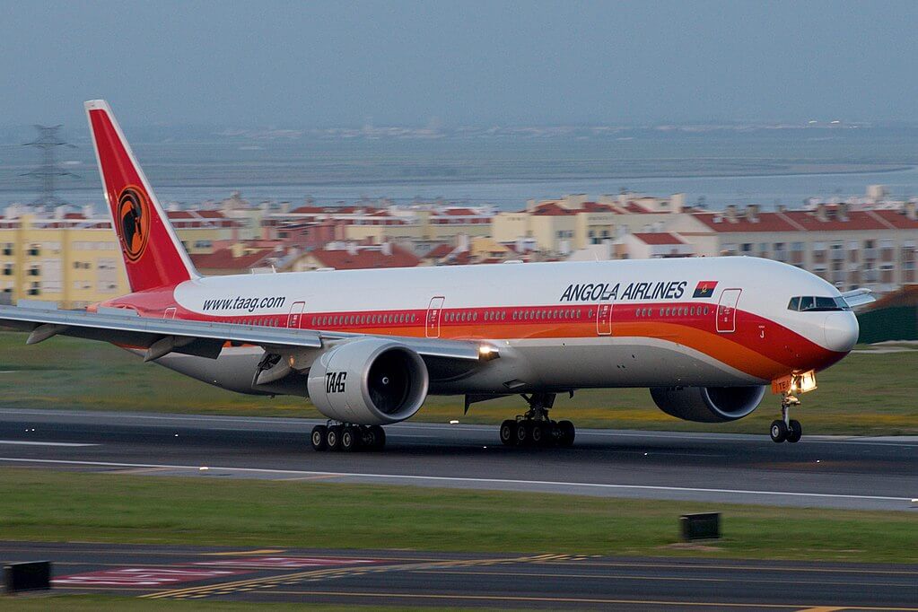 TAAG Angola Airlines Boeing 777 300ER D2 TEJ Iona at Lisbon Portela Airport