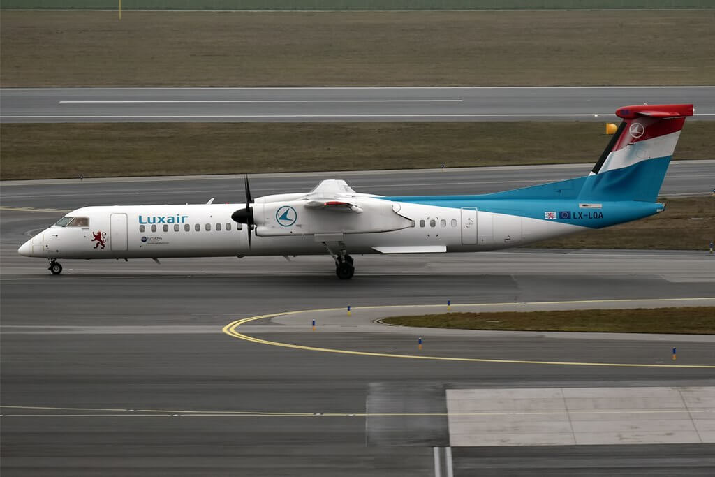 Luxair LX LQA Bombardier DHC 8 402Q at Vienna International Airport