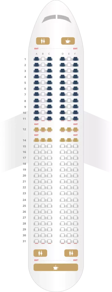 Seat Map and Seating Chart Airbus A320ceo neo Vistara single economy class configuration
