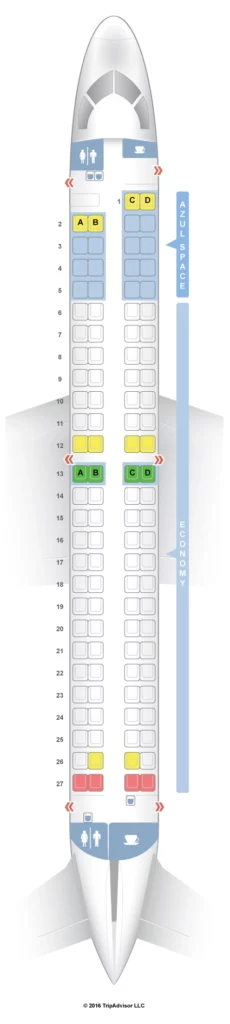 Seat Map and Seating Chart Azul Embraer E195 E2