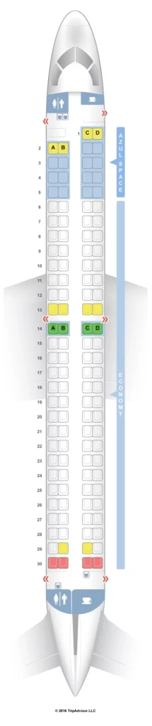 Seat Map and Seating Chart Azul Embraer ERJ 195