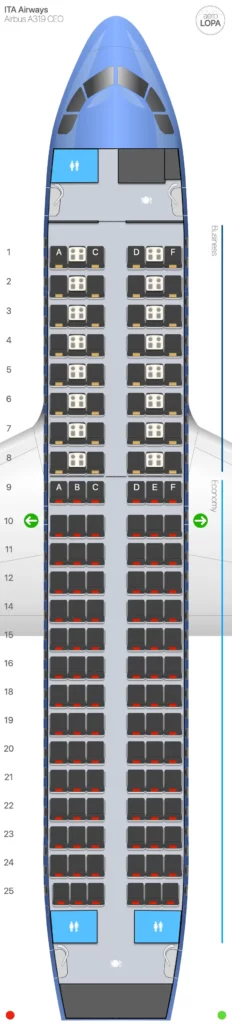 Seat map and Seating chart Airbus A319 100 ITA Airways